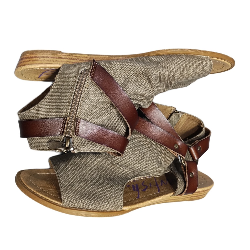 Blowfish Malibu Balla Flat Sandals Womens US 8.5 Multi Belted Peep Toe Side Zip